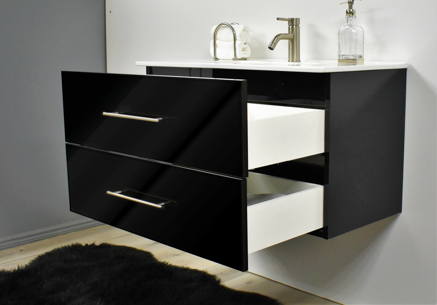 Volpa Napa 36" Modern Wall-Mounted Floating Bathroom Vanity with Ceramic Top and Round Handles - Luxe Bathroom Vanities Luxury Bathroom Fixtures Bathroom Furniture