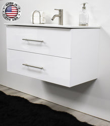 Volpa Napa 36" Modern Wall-Mounted Floating Bathroom Vanity with Ceramic Top and Round Handles - Luxe Bathroom Vanities Luxury Bathroom Fixtures Bathroom Furniture