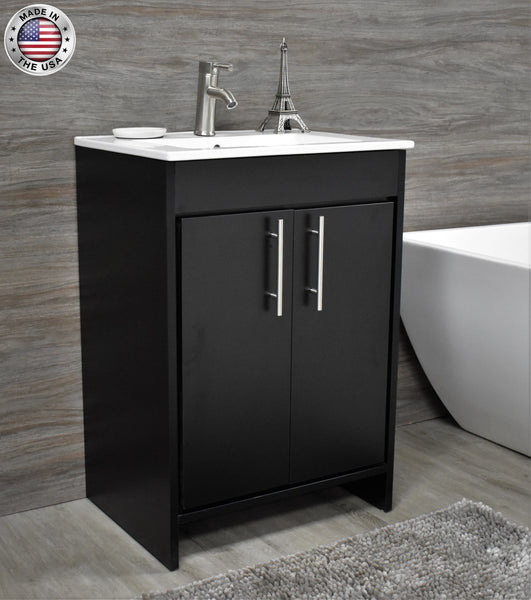 Volpa Villa 24" Modern Bathroom Vanity with Integrated Ceramic Top and Brushed Nickel Round Handles - Luxe Bathroom Vanities Luxury Bathroom Fixtures Bathroom Furniture