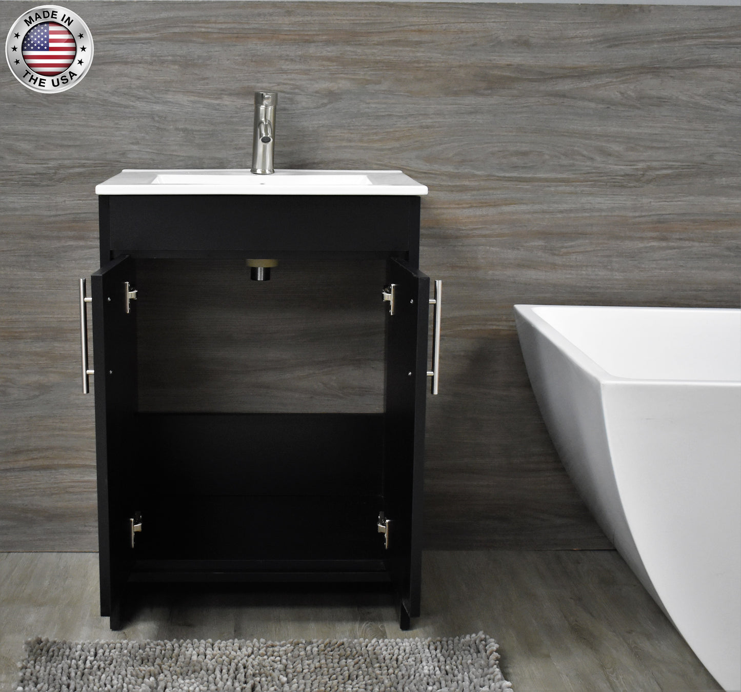 Volpa Villa 24" Modern Bathroom Vanity with Integrated Ceramic Top and Brushed Nickel Round Handles - Luxe Bathroom Vanities Luxury Bathroom Fixtures Bathroom Furniture