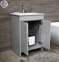 Volpa Villa 24" Modern Bathroom Vanity with Integrated Ceramic Top and Brushed Nickel Round Handles - Luxe Bathroom Vanities Luxury Bathroom Fixtures Bathroom Furniture