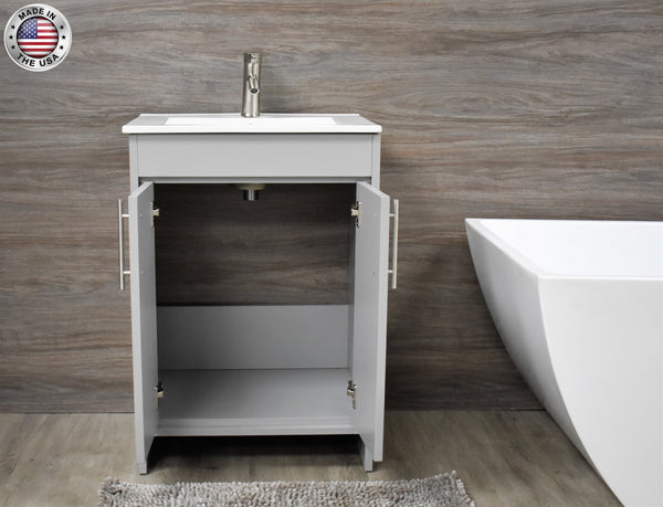 Volpa Villa 24" Modern Bathroom Vanity with Integrated Ceramic Top and Brushed Nickel Round Handles - Luxe Bathroom Vanities Luxury Bathroom Fixtures Bathroom Furniture
