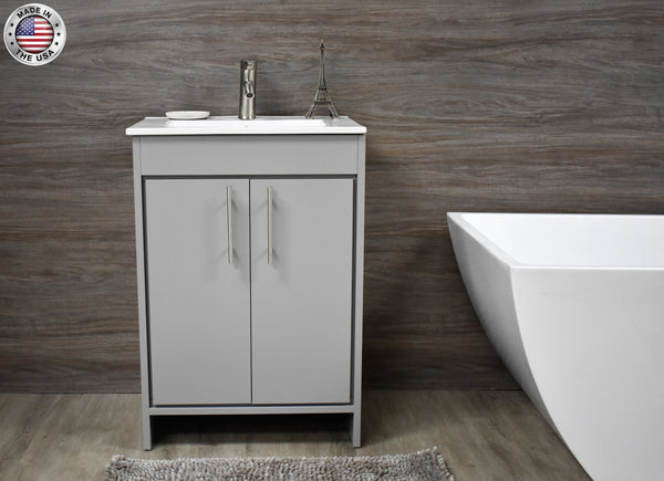 Volpa Villa 24" Modern Bathroom Vanity with Brushed Nickel Round Handles Cabinet Only - Luxe Bathroom Vanities Luxury Bathroom Fixtures Bathroom Furniture