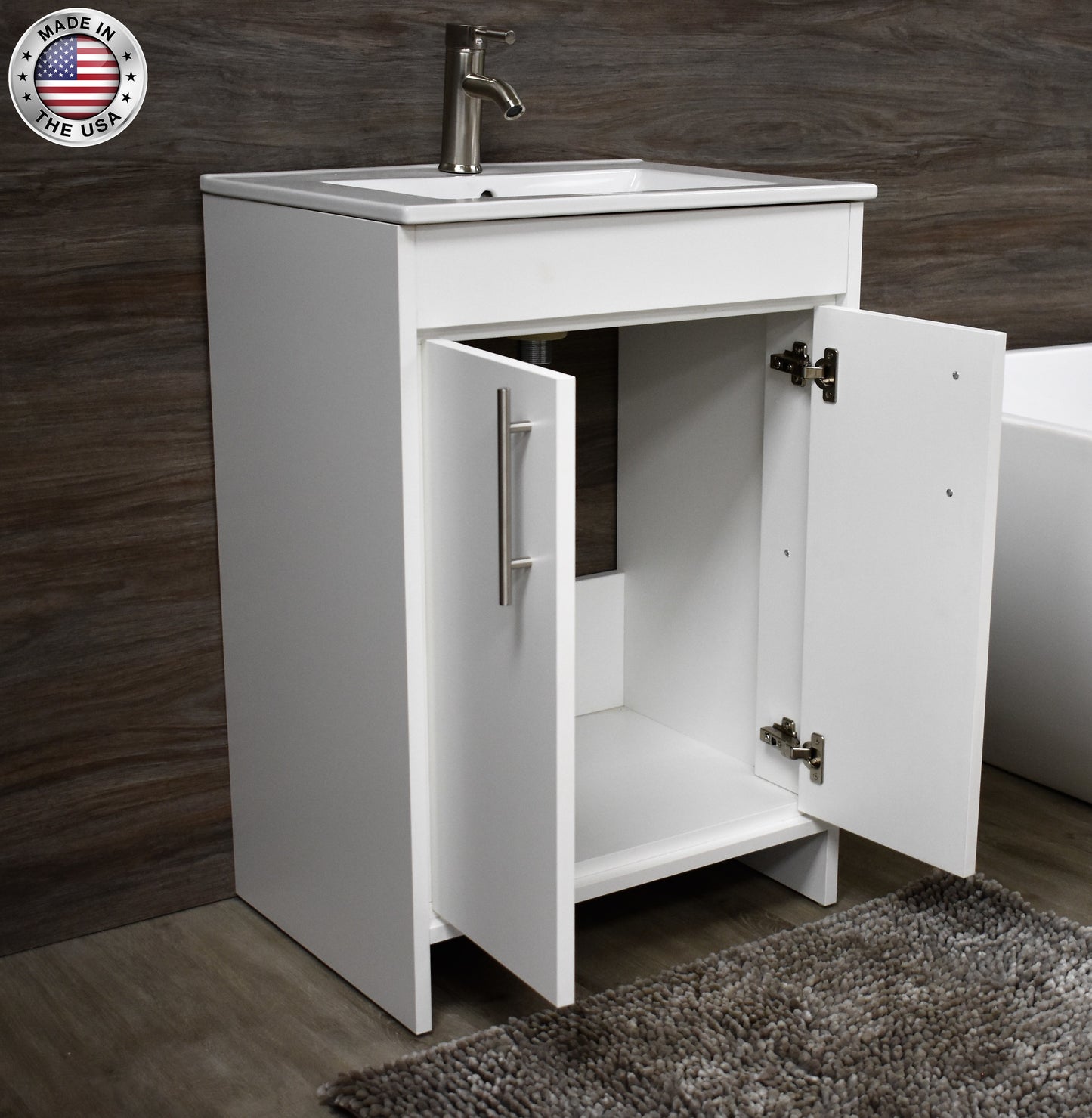 Volpa Villa 24" Modern Bathroom Vanity with Integrated Ceramic Top and Brushed Nickel Round Handles - Luxe Bathroom Vanities Luxury Bathroom Fixtures Bathroom Furniture