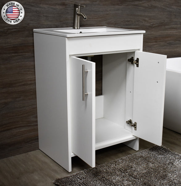 Volpa Villa 24" Modern Bathroom Vanity with Integrated Ceramic Top and Brushed Nickel Round Handles - Luxe Bathroom Vanities Luxury Bathroom Fixtures Bathroom Furniture