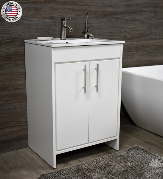 Volpa Villa 24" Modern Bathroom Vanity with Integrated Ceramic Top and Brushed Nickel Round Handles - Luxe Bathroom Vanities Luxury Bathroom Fixtures Bathroom Furniture