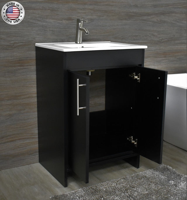Volpa Villa 30" Modern Bathroom Vanity with Integrated Ceramic Top and Brushed Nickel Round Handles - Luxe Bathroom Vanities Luxury Bathroom Fixtures Bathroom Furniture