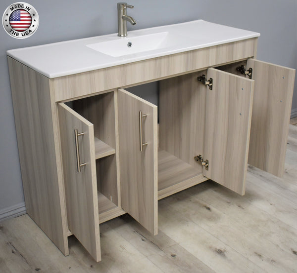 Volpa  Villa 48" Modern Bathroom Vanity with Integrated Ceramic Top and Brushed Nickel Round Handles - Luxe Bathroom Vanities Luxury Bathroom Fixtures Bathroom Furniture