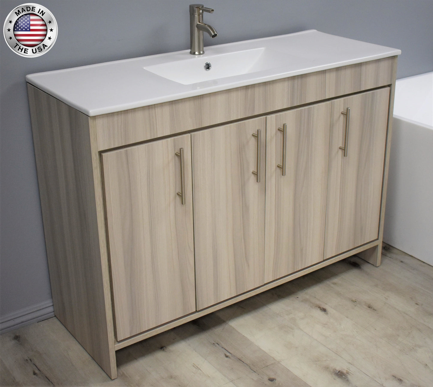 Volpa  Villa 48" Modern Bathroom Vanity with Integrated Ceramic Top and Brushed Nickel Round Handles - Luxe Bathroom Vanities Luxury Bathroom Fixtures Bathroom Furniture
