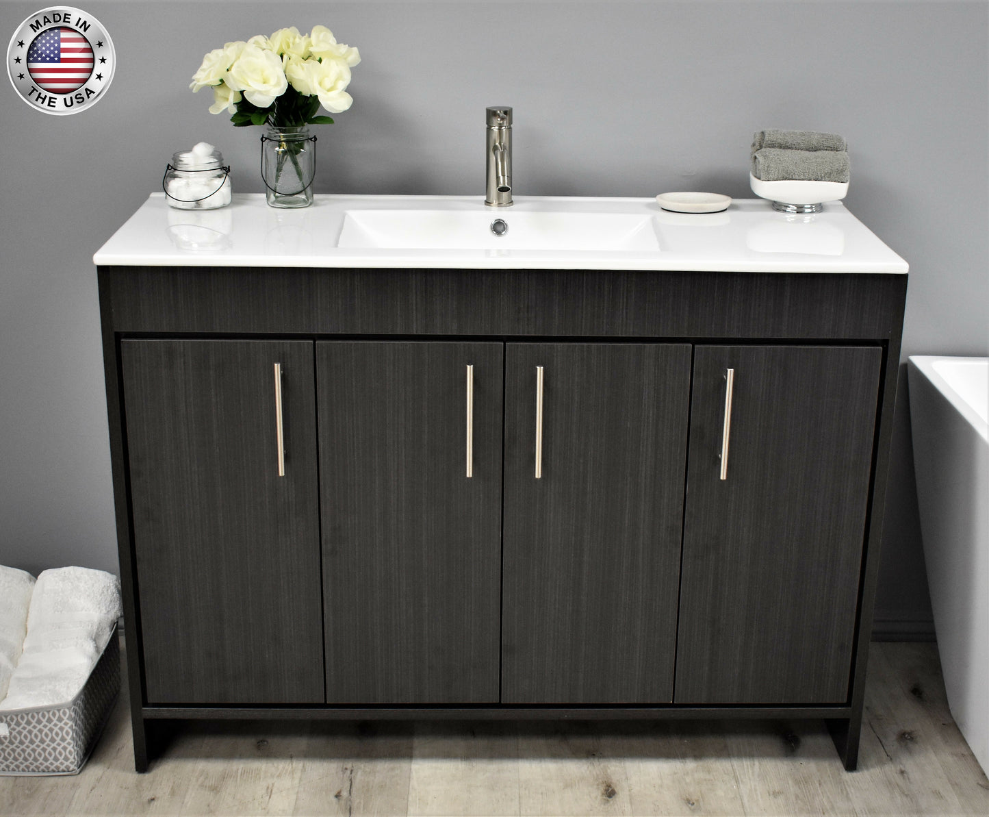 Volpa Villa 48" Modern Bathroom Vanity with Brushed Nickel Round Handles Cabinet Only - Luxe Bathroom Vanities Luxury Bathroom Fixtures Bathroom Furniture