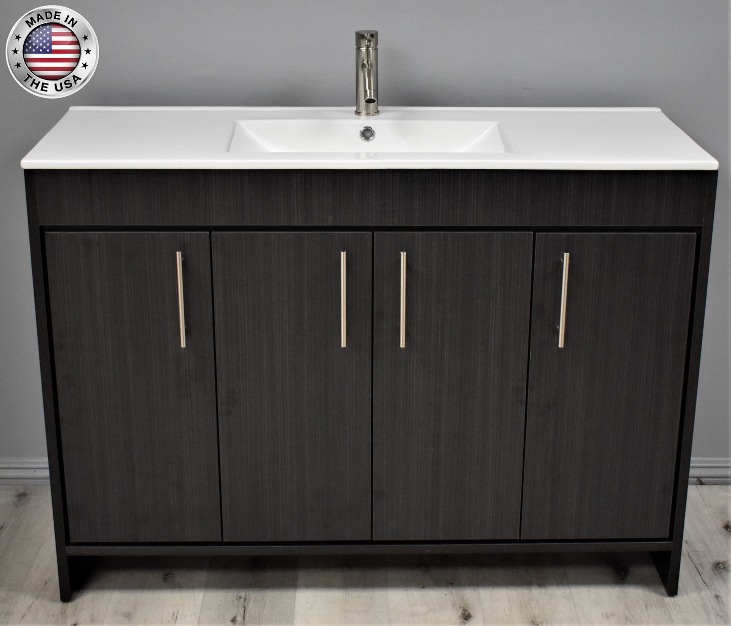 Volpa  Villa 48" Modern Bathroom Vanity with Integrated Ceramic Top and Brushed Nickel Round Handles - Luxe Bathroom Vanities Luxury Bathroom Fixtures Bathroom Furniture