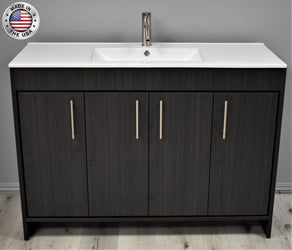 Volpa  Villa 48" Modern Bathroom Vanity with Integrated Ceramic Top and Brushed Nickel Round Handles - Luxe Bathroom Vanities Luxury Bathroom Fixtures Bathroom Furniture