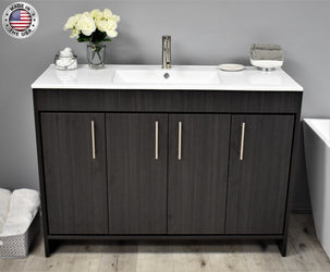 Volpa  Villa 48" Modern Bathroom Vanity with Integrated Ceramic Top and Brushed Nickel Round Handles - Luxe Bathroom Vanities Luxury Bathroom Fixtures Bathroom Furniture