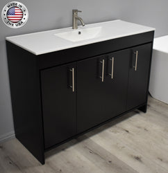 Volpa  Villa 48" Modern Bathroom Vanity with Integrated Ceramic Top and Brushed Nickel Round Handles - Luxe Bathroom Vanities Luxury Bathroom Fixtures Bathroom Furniture