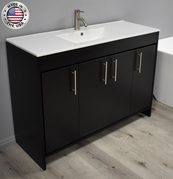 Volpa  Villa 48" Modern Bathroom Vanity with Integrated Ceramic Top and Brushed Nickel Round Handles - Luxe Bathroom Vanities Luxury Bathroom Fixtures Bathroom Furniture