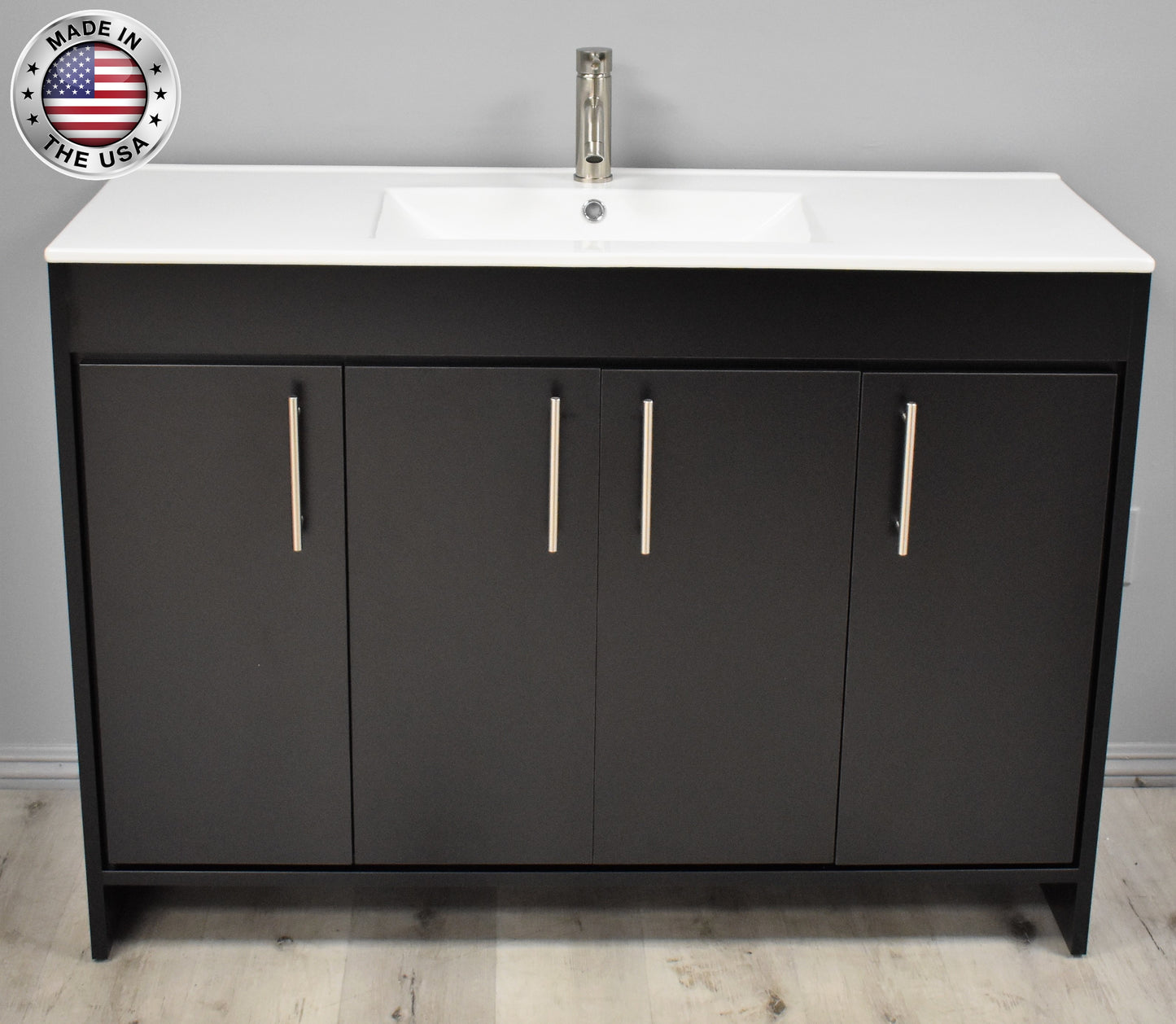 Volpa  Villa 48" Modern Bathroom Vanity with Integrated Ceramic Top and Brushed Nickel Round Handles - Luxe Bathroom Vanities Luxury Bathroom Fixtures Bathroom Furniture