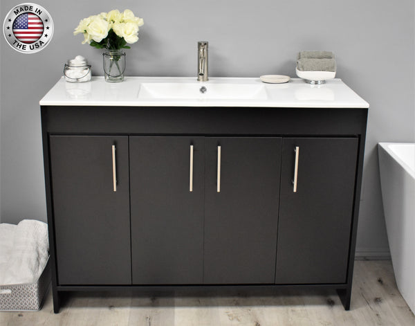 Volpa  Villa 48" Modern Bathroom Vanity with Integrated Ceramic Top and Brushed Nickel Round Handles - Luxe Bathroom Vanities Luxury Bathroom Fixtures Bathroom Furniture