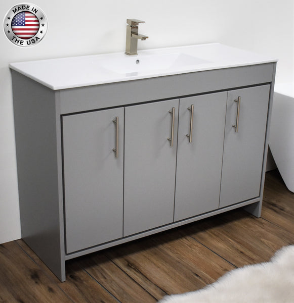 Volpa  Villa 48" Modern Bathroom Vanity with Integrated Ceramic Top and Brushed Nickel Round Handles - Luxe Bathroom Vanities Luxury Bathroom Fixtures Bathroom Furniture
