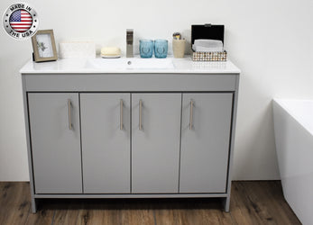 Volpa  Villa 48" Modern Bathroom Vanity with Integrated Ceramic Top and Brushed Nickel Round Handles - Luxe Bathroom Vanities Luxury Bathroom Fixtures Bathroom Furniture