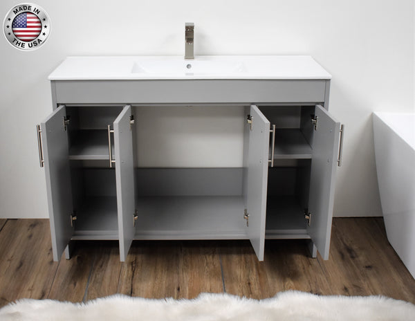 Volpa  Villa 48" Modern Bathroom Vanity with Integrated Ceramic Top and Brushed Nickel Round Handles - Luxe Bathroom Vanities Luxury Bathroom Fixtures Bathroom Furniture