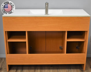 Volpa  Villa 48" Modern Bathroom Vanity with Integrated Ceramic Top and Brushed Nickel Round Handles - Luxe Bathroom Vanities Luxury Bathroom Fixtures Bathroom Furniture