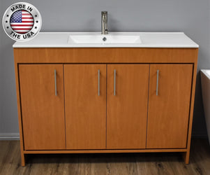 Volpa  Villa 48" Modern Bathroom Vanity with Integrated Ceramic Top and Brushed Nickel Round Handles - Luxe Bathroom Vanities Luxury Bathroom Fixtures Bathroom Furniture