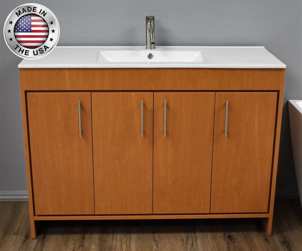 Volpa  Villa 48" Modern Bathroom Vanity with Integrated Ceramic Top and Brushed Nickel Round Handles - Luxe Bathroom Vanities Luxury Bathroom Fixtures Bathroom Furniture