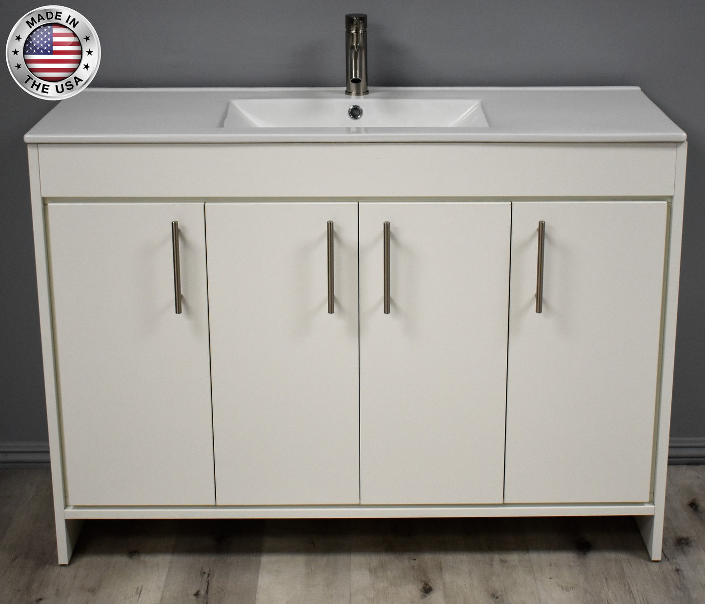 Volpa  Villa 48" Modern Bathroom Vanity with Integrated Ceramic Top and Brushed Nickel Round Handles - Luxe Bathroom Vanities Luxury Bathroom Fixtures Bathroom Furniture