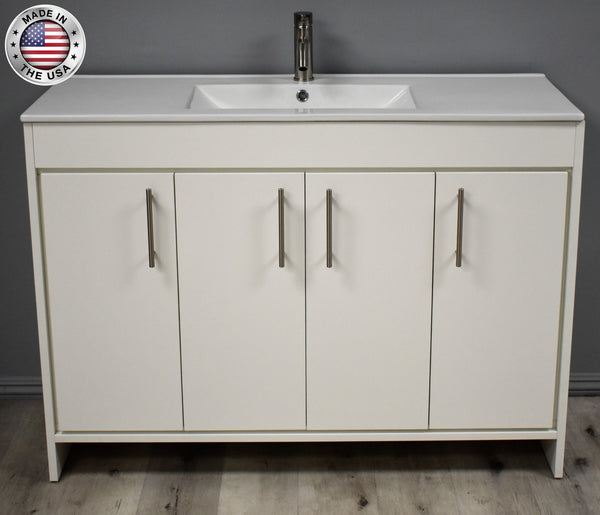 Volpa  Villa 48" Modern Bathroom Vanity with Integrated Ceramic Top and Brushed Nickel Round Handles - Luxe Bathroom Vanities Luxury Bathroom Fixtures Bathroom Furniture