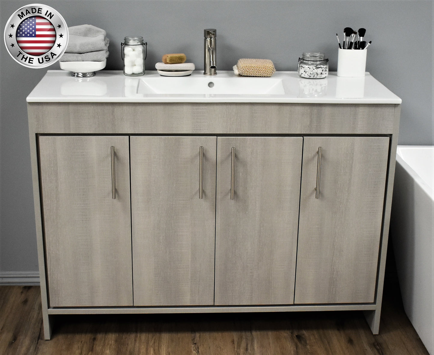Volpa Villa 48" Modern Bathroom Vanity with Brushed Nickel Round Handles Cabinet Only - Luxe Bathroom Vanities Luxury Bathroom Fixtures Bathroom Furniture