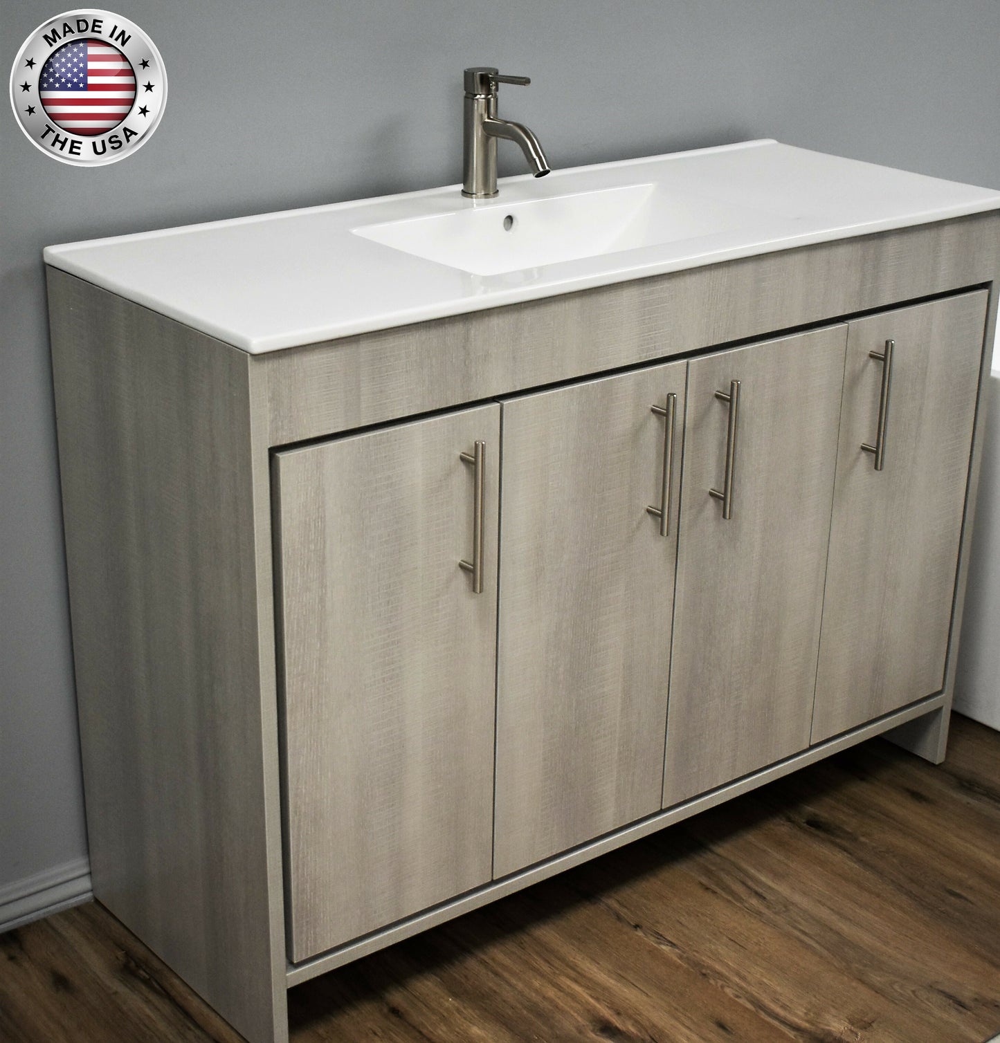 Volpa  Villa 48" Modern Bathroom Vanity with Integrated Ceramic Top and Brushed Nickel Round Handles - Luxe Bathroom Vanities Luxury Bathroom Fixtures Bathroom Furniture