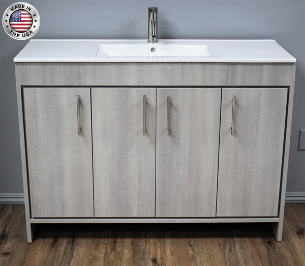 Volpa  Villa 48" Modern Bathroom Vanity with Integrated Ceramic Top and Brushed Nickel Round Handles - Luxe Bathroom Vanities Luxury Bathroom Fixtures Bathroom Furniture