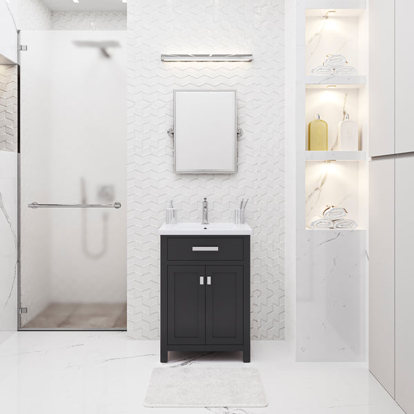 Water Creation MYRA 24 Inch MDF Single Bowl Ceramics Top Vanity With Double Door - Luxe Bathroom Vanities