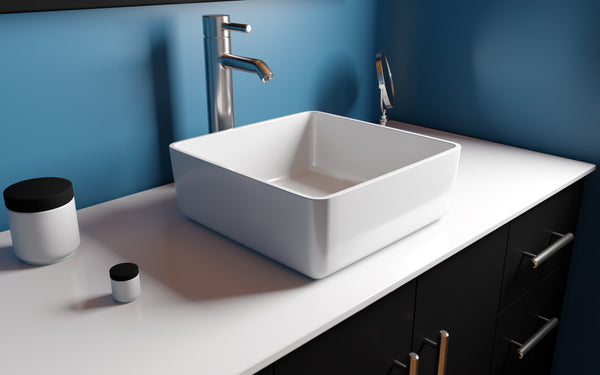 Dolomite Mineral Composite 16" Square Vessel Sink - Luxe Bathroom Vanities