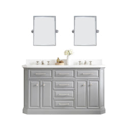 Water Creation Palace 60" Quartz Carrara Bathroom Vanity Set with Hardware and Faucets and Mirror in Polished Nickel (PVD) Finish - Luxe Bathroom Vanities