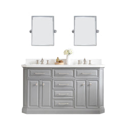 Water Creation Palace 60" Quartz Carrara Bathroom Vanity Set with Hardware and Faucets and Mirror in Polished Nickel (PVD) Finish - Luxe Bathroom Vanities