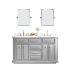 Water Creation Palace 60" Quartz Carrara Bathroom Vanity Set with Hardware and Faucets and Mirror in Polished Nickel (PVD) Finish - Luxe Bathroom Vanities