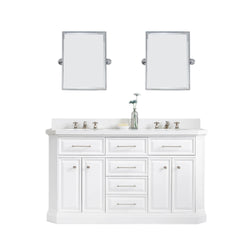 Water Creation Palace 60" Quartz Carrara Bathroom Vanity Set with Hardware and Faucets and Mirror in Polished Nickel (PVD) Finish - Luxe Bathroom Vanities