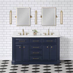 Water Creation Palace 60" Inch Double Sink White Quartz Countertop Vanity in Monarch Blue with Mirrors - Luxe Bathroom Vanities