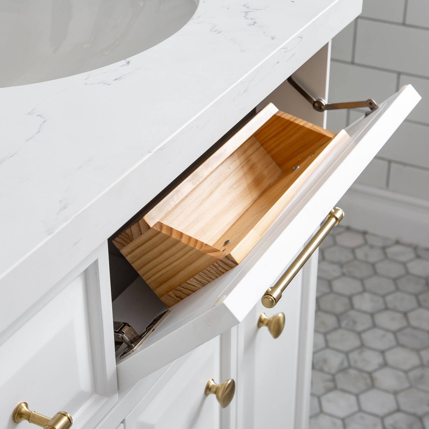 Water Creation Palace 60" Quartz Carrara Bathroom Vanity Set With Hardware - Luxe Bathroom Vanities