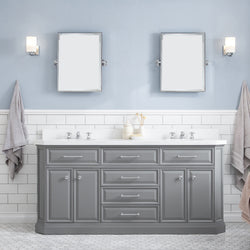Water Creation Palace 72" Quartz Carrara Bathroom Vanity Set With Hardware And Faucets in Chrome Finish - Luxe Bathroom Vanities