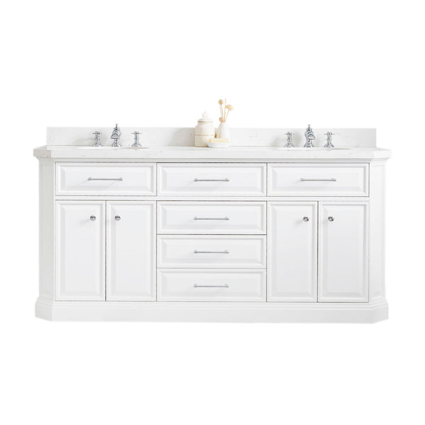 Water Creation Palace 72" Quartz Carrara Bathroom Vanity Set With Hardware And Faucets in Chrome Finish - Luxe Bathroom Vanities