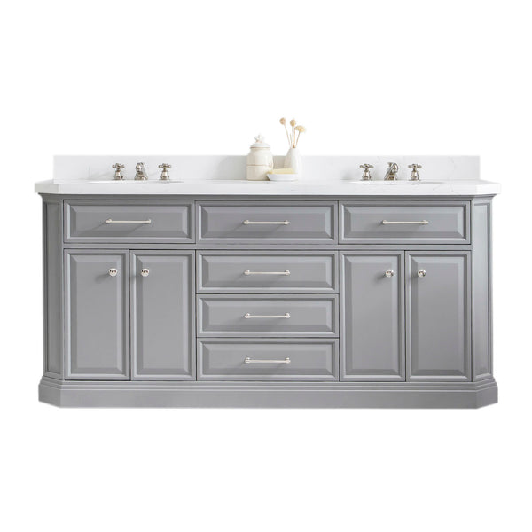 Water Creation Palace 72" Quartz Carrara Bathroom Vanity Set With Hardware And Faucets in Polished Nickel (PVD) Finish - Luxe Bathroom Vanities