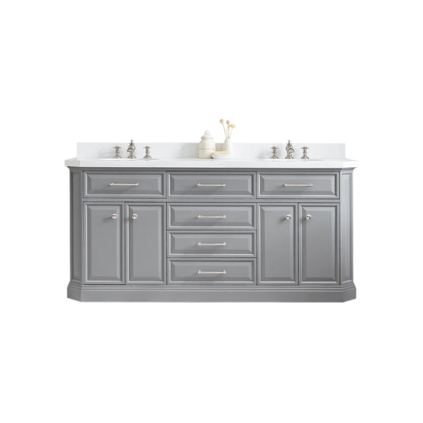 Water Creation Palace 72" Quartz Carrara Bathroom Vanity Set With Hardware And Faucets in Polished Nickel (PVD) Finish - Luxe Bathroom Vanities