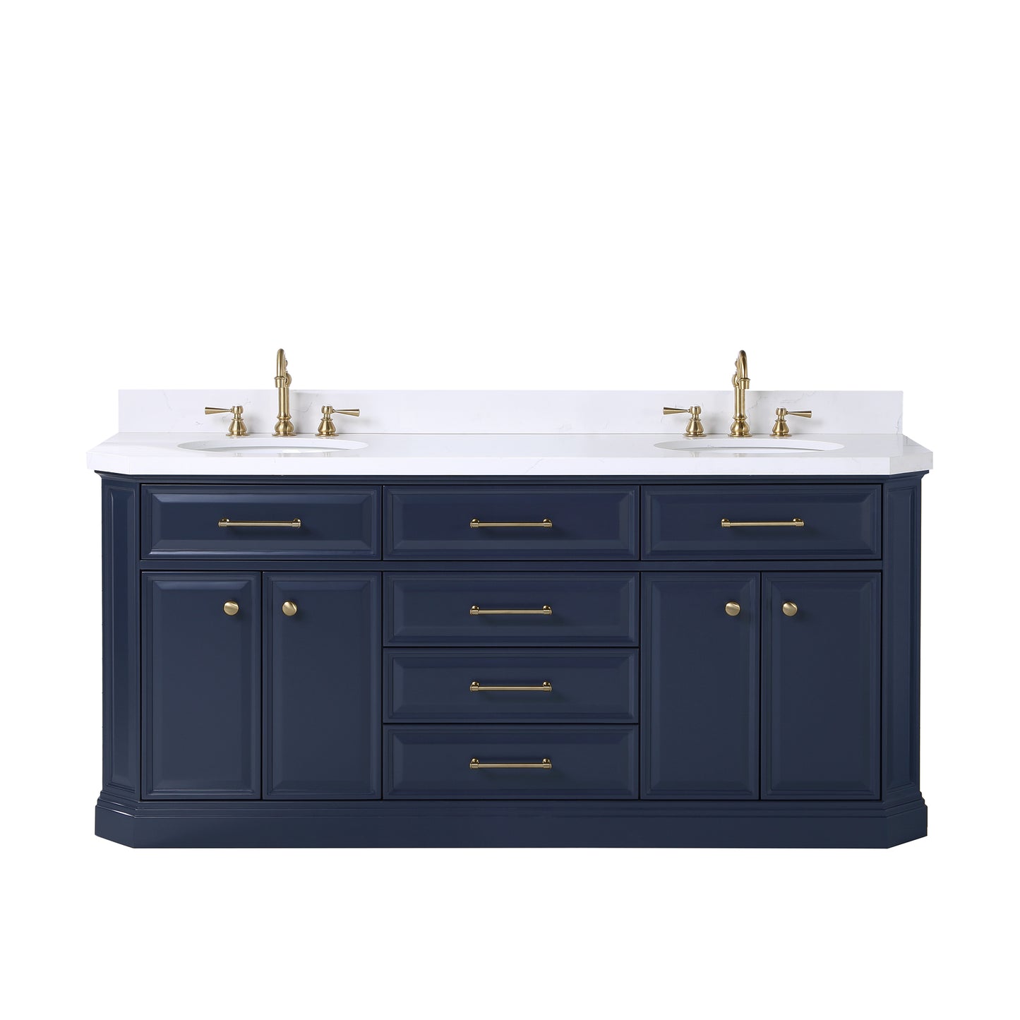 Water Creation Palace 72" Inch Double Sink White Quartz Countertop Vanity in Monarch Blue - Luxe Bathroom Vanities