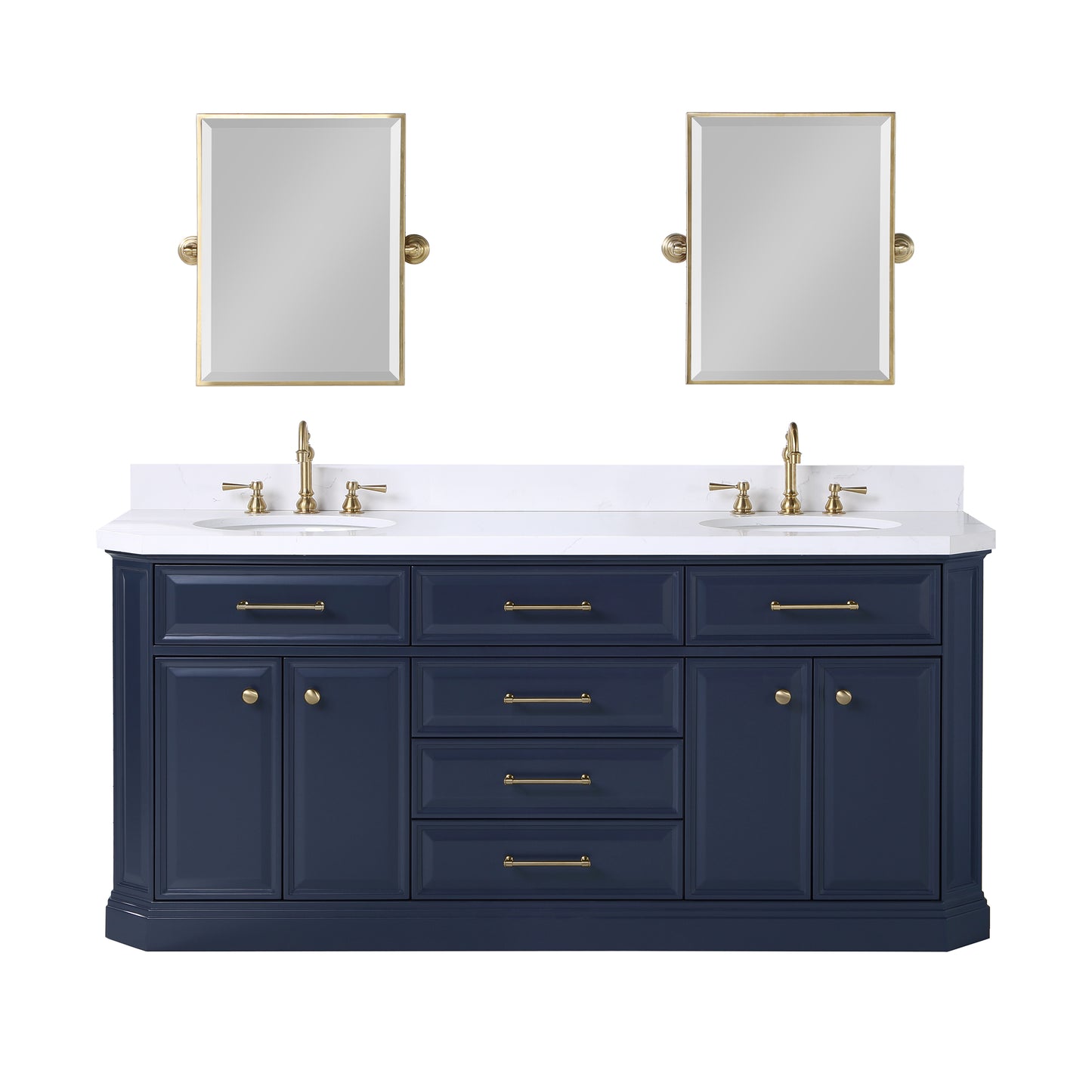 Water Creation Palace 72" Inch Double Sink White Quartz Countertop Vanity in Monarch Blue and Mirrors - Luxe Bathroom Vanities