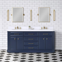 Water Creation Palace 72" Inch Double Sink White Quartz Countertop Vanity in Monarch Blue with Waterfall Faucets and Mirrors - Luxe Bathroom Vanities