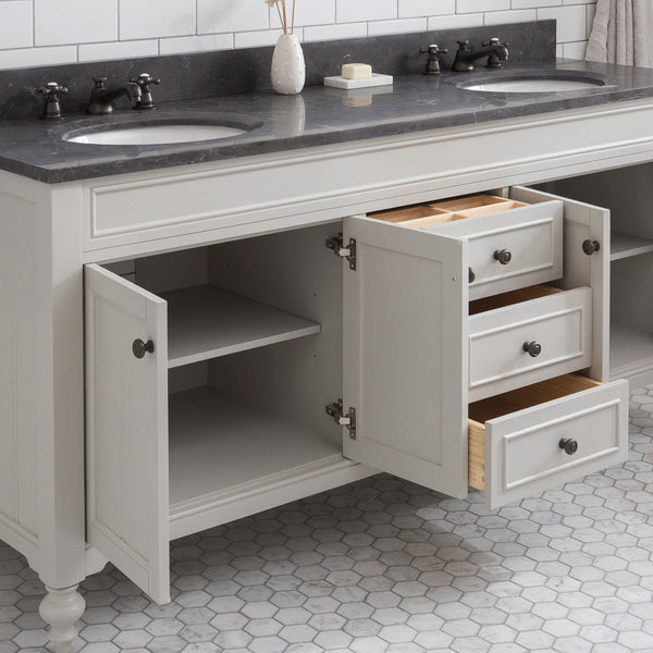 Water Creation Potenza 72" Bathroom Vanity in Earl Grey with Blue Limestone Top and Faucet - Luxe Bathroom Vanities