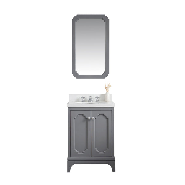 Water Creation Queen 24" Inch Single Sink Quartz Carrara Vanity with Matching Mirror - Luxe Bathroom Vanities