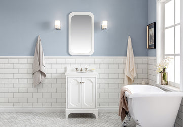 Water Creation Queen 24" Inch Single Sink Quartz Carrara Vanity with Matching Mirror and Lavatory Faucet - Luxe Bathroom Vanities